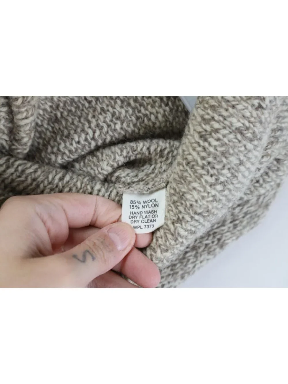 Vintage 70s LL Bean Mens Medium Blank Wool Blend Knit Shawl Sweater Beige USA
